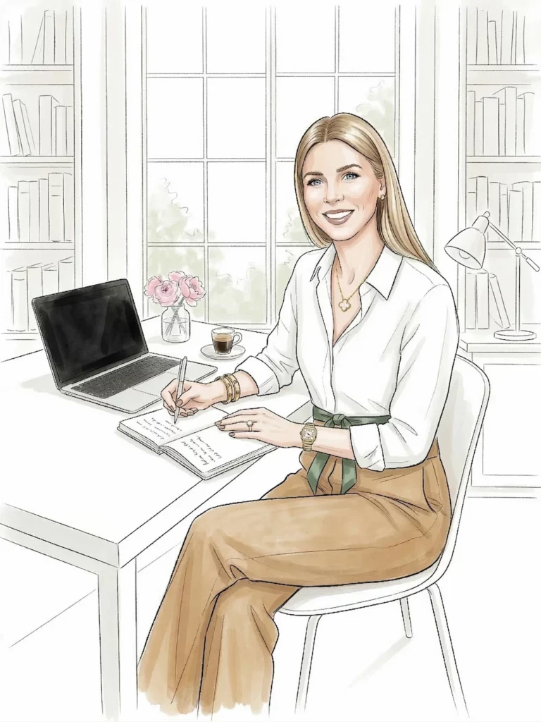 Illustrated woman writing at her desk — The Gentlewomen Club              